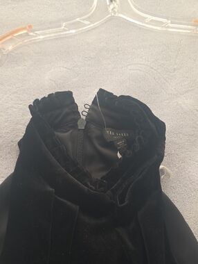 Ted Baker Black Soft Velvet Women's Midi Dress with Ruffled Collar With Side Bow